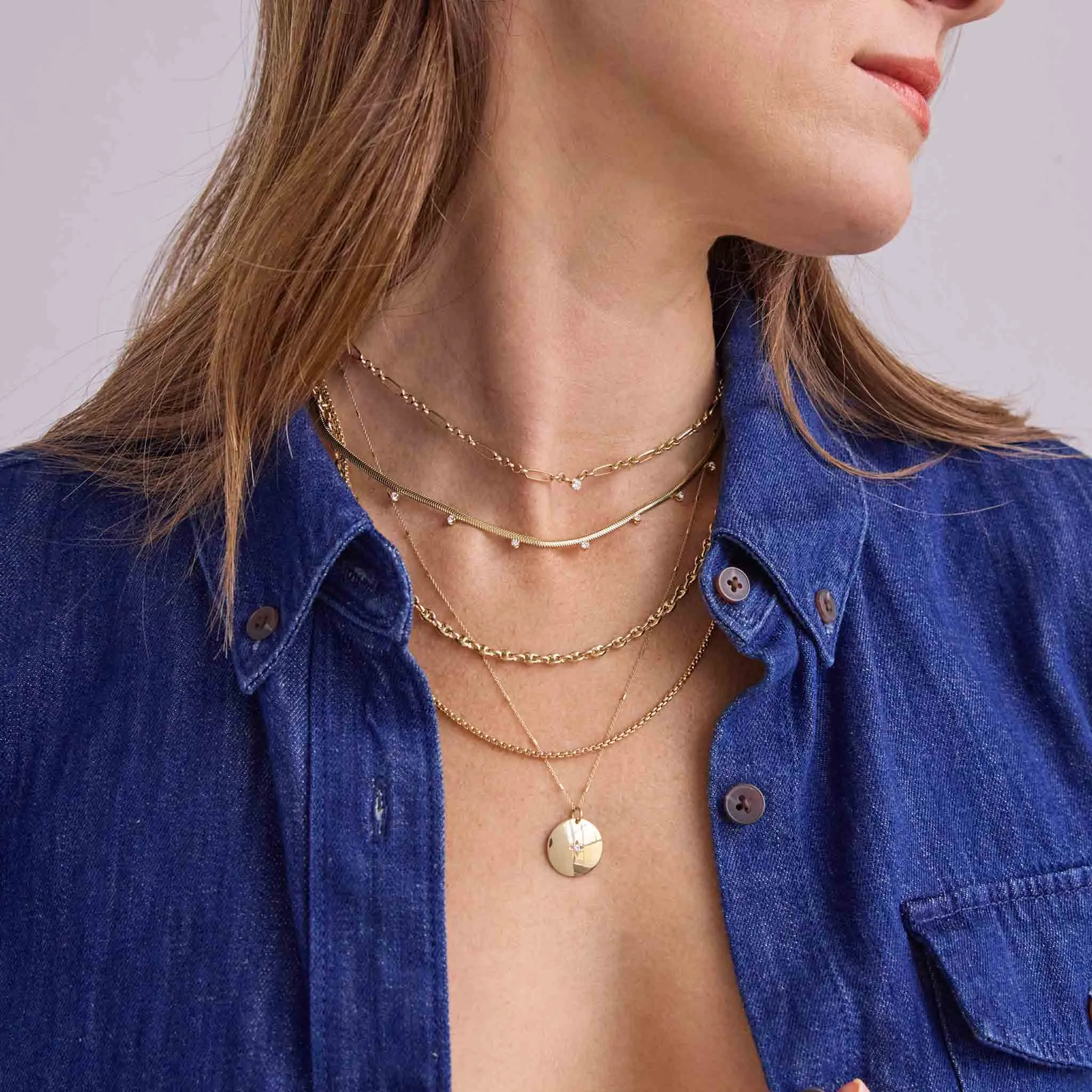 14k 7 Mixed Prong Diamond Snake Chain Necklace