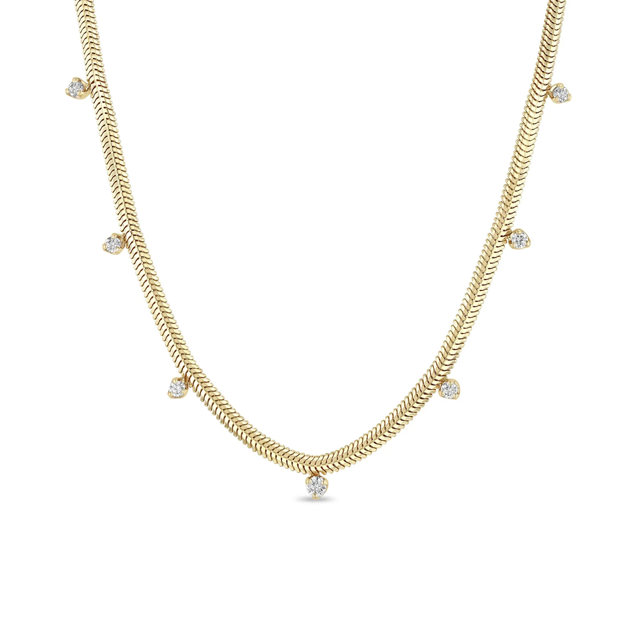 14k 7 Mixed Prong Diamond Snake Chain Necklace