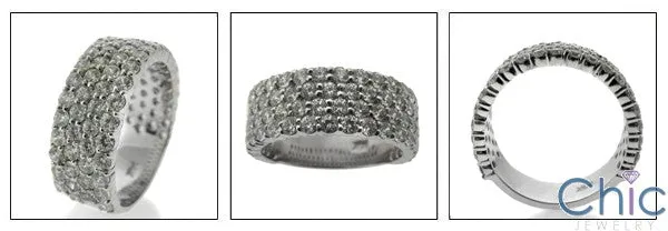 4 Rows Round Cubic Zirconia Wedding Band With Share Prongs 14 K White Gold