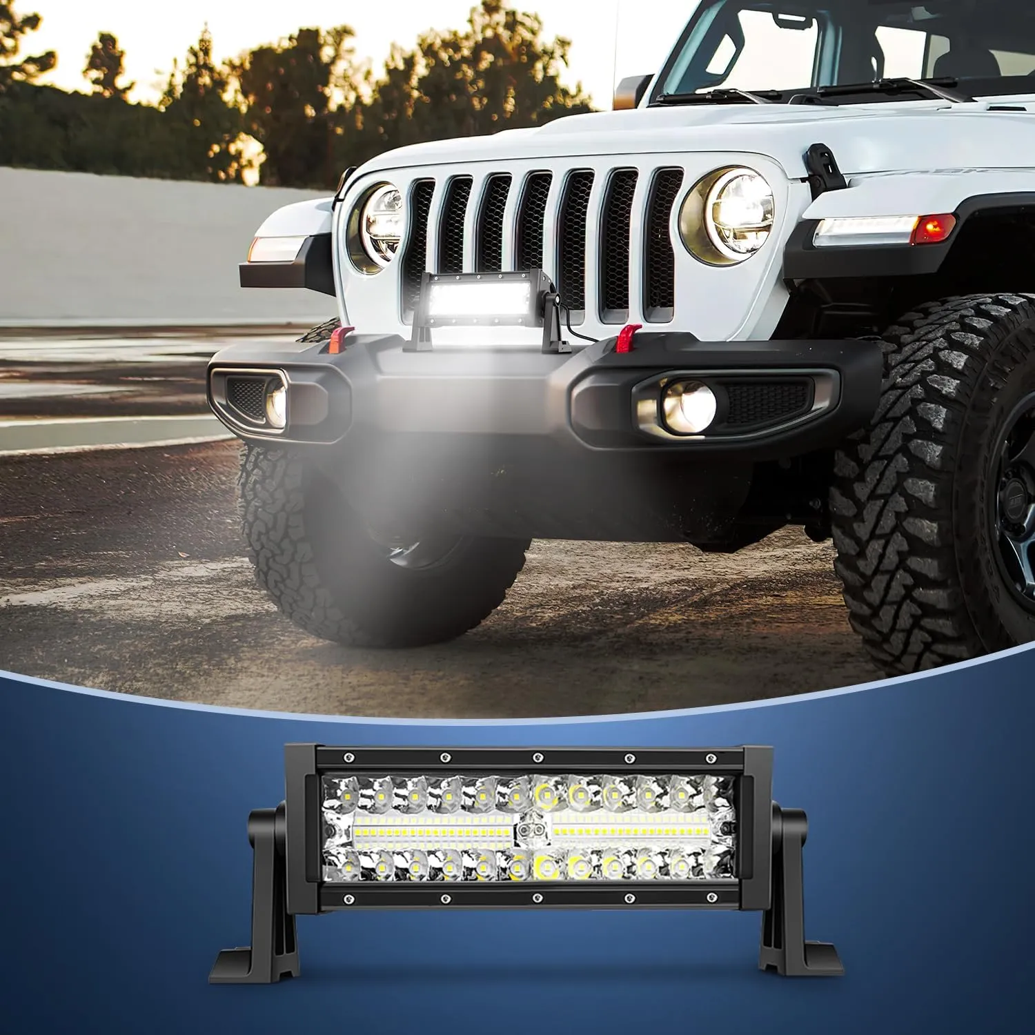 9.5 Inch 192W Triple Row 64LEDs Spot Flood LED Light Bar