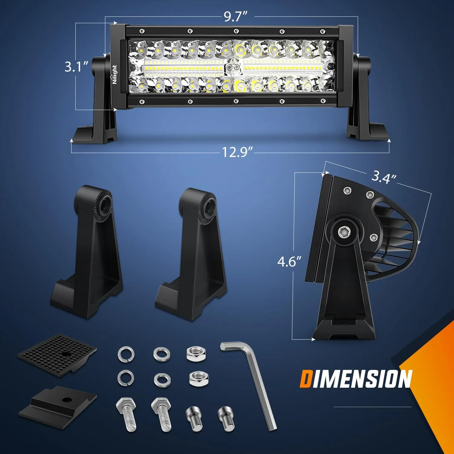 9.5 Inch 192W Triple Row 64LEDs Spot Flood LED Light Bar