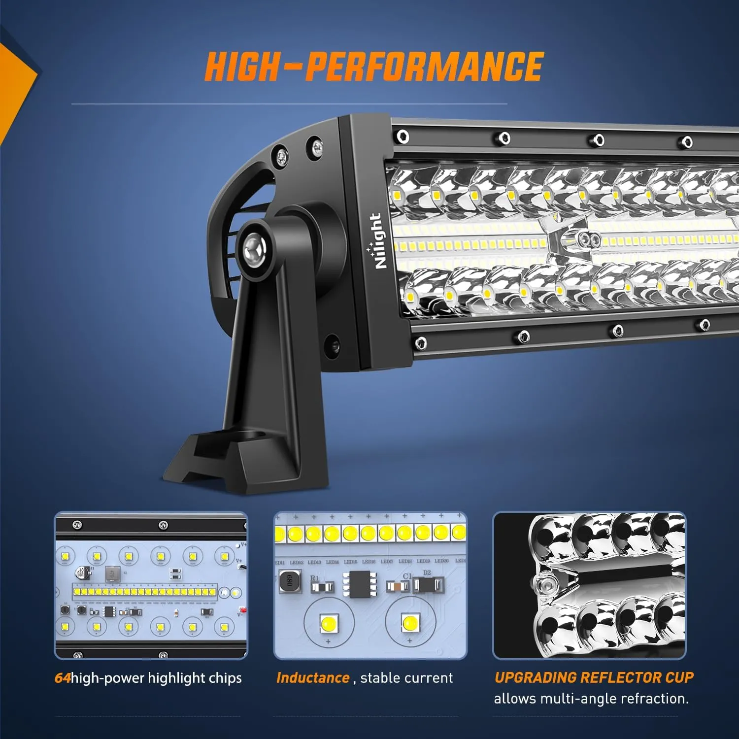 9.5 Inch 192W Triple Row 64LEDs Spot Flood LED Light Bar