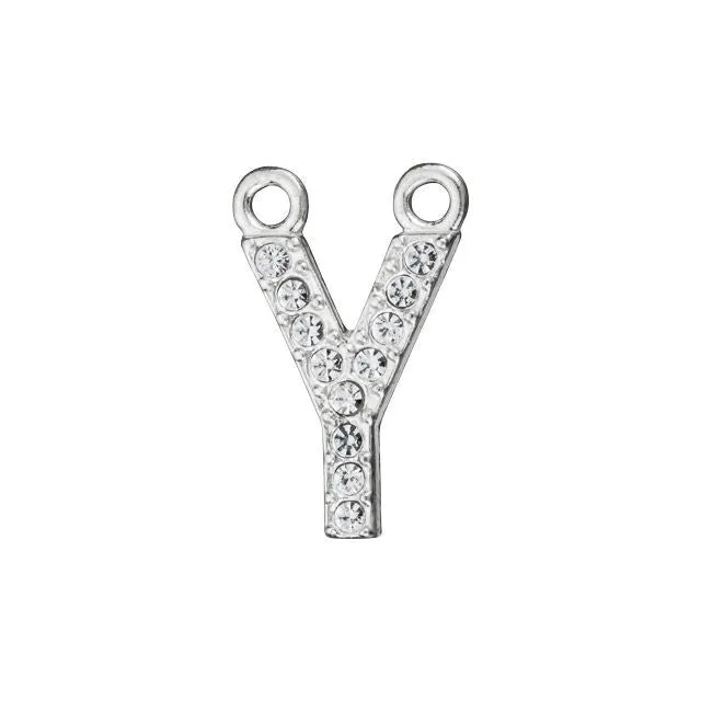 Alphabet Pendant, Letter 'Y' with 2 Rings 12.5mm, Sterling Silver (1 Piece)