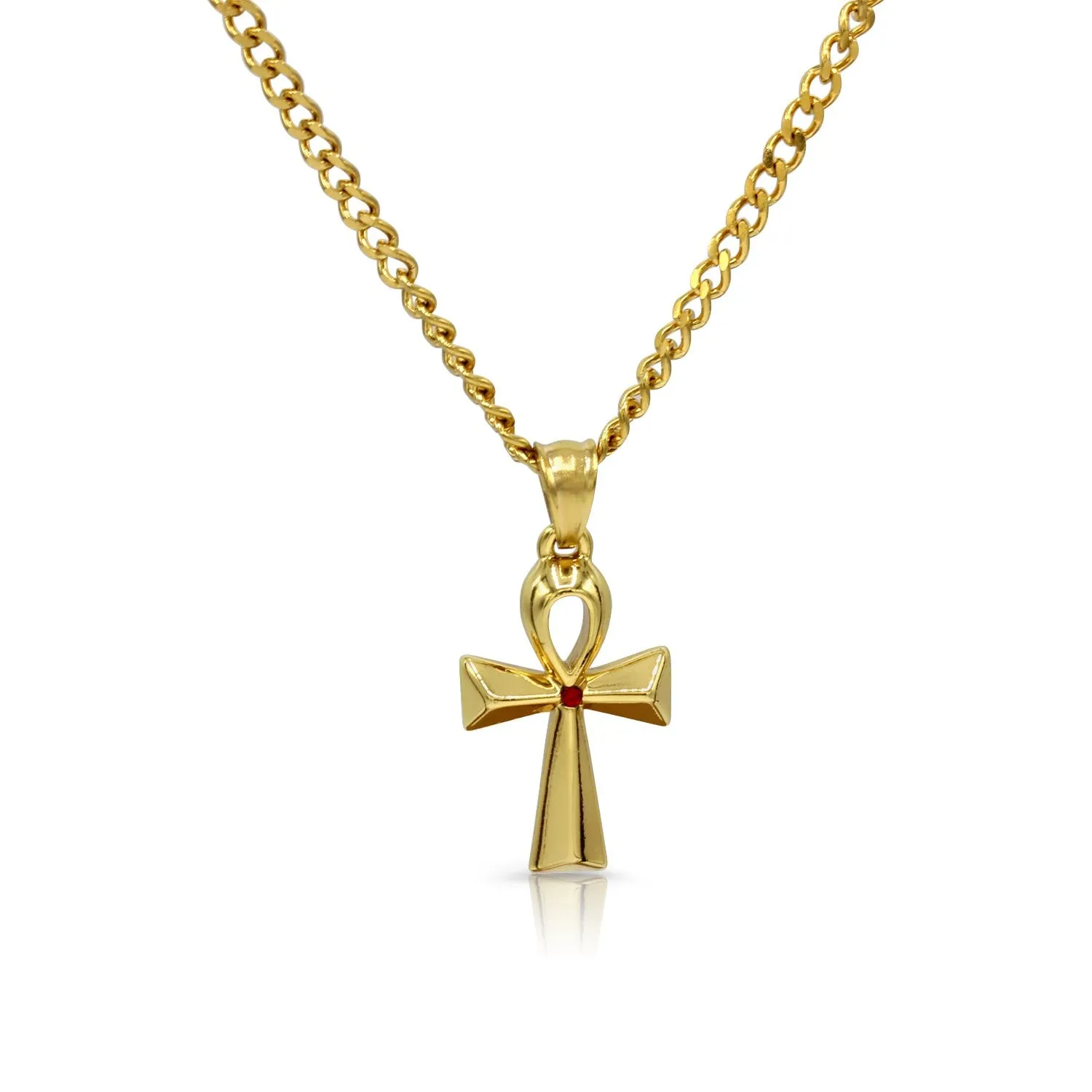 Ankh Charm Necklace Stainless Steel Bling CZ