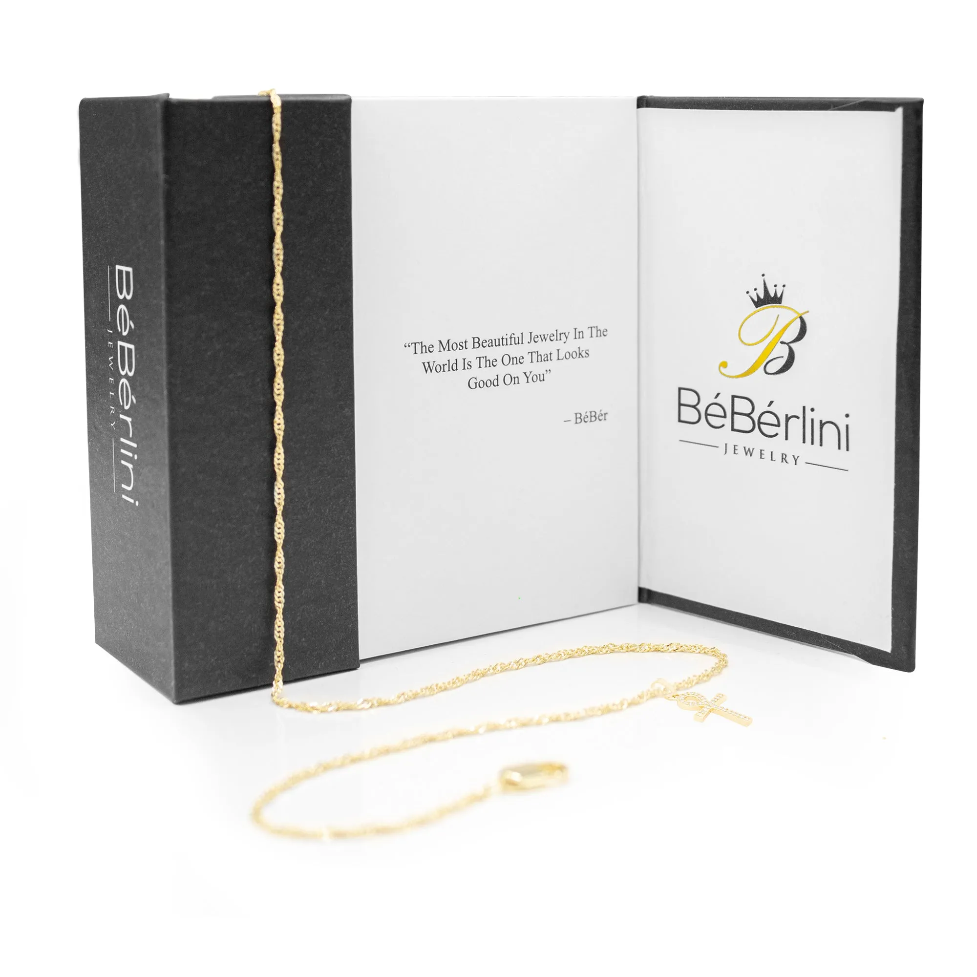Ankh Cross Cubic Zirconia Pendant 14K Gold Filled Chain Necklace Set