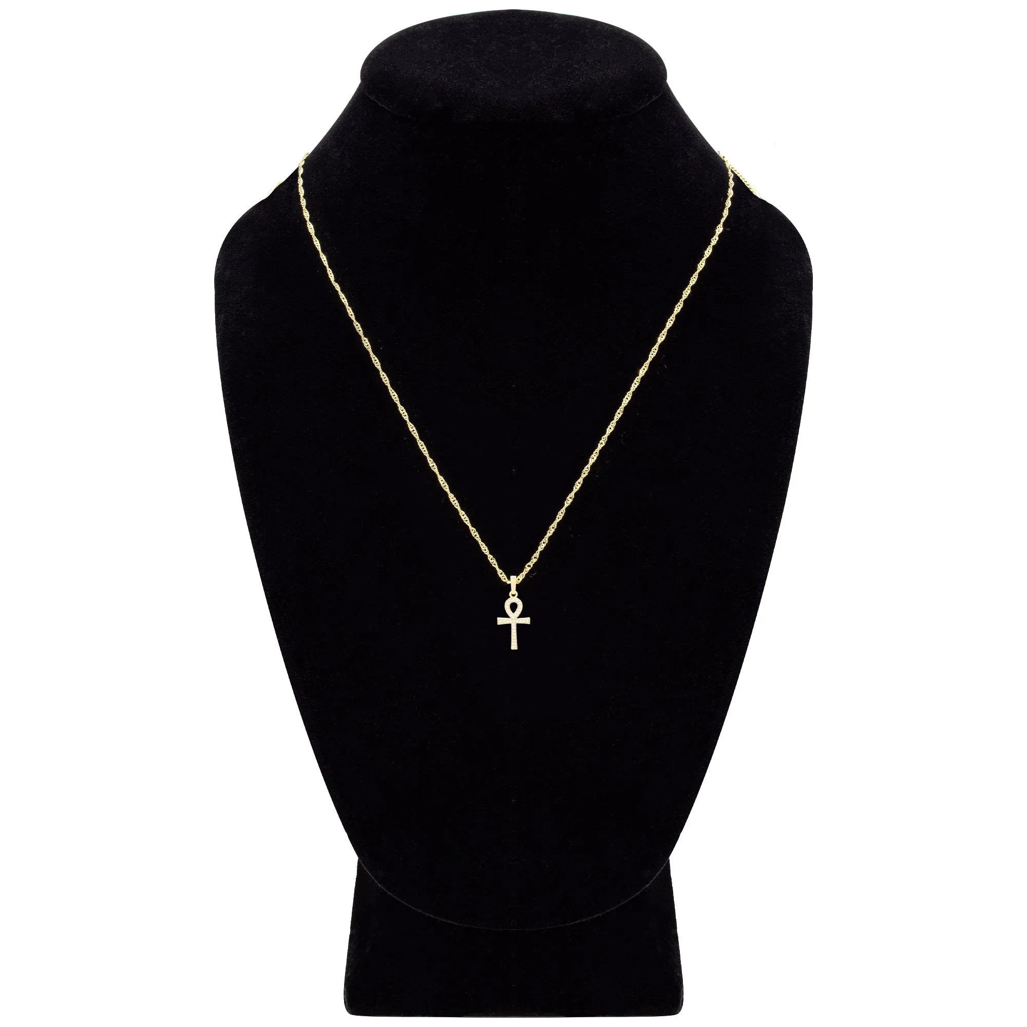 Ankh Cross Cubic Zirconia Pendant 14K Gold Filled Chain Necklace Set