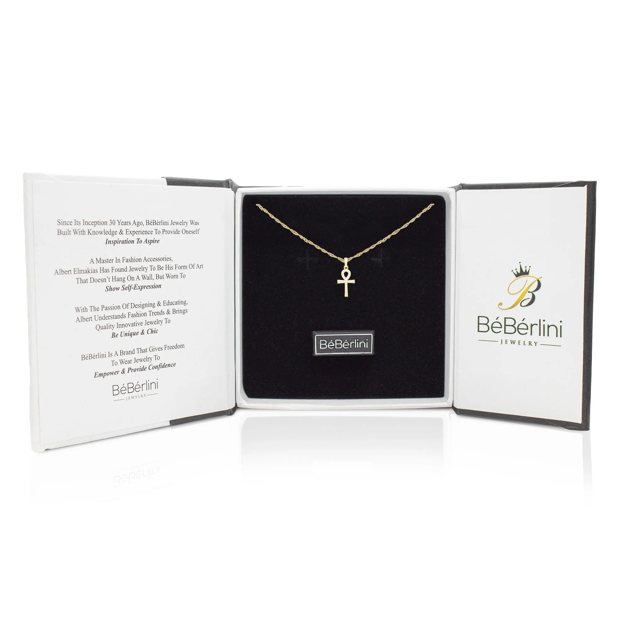 Ankh Cross Cubic Zirconia Pendant 14K Gold Filled Chain Necklace Set