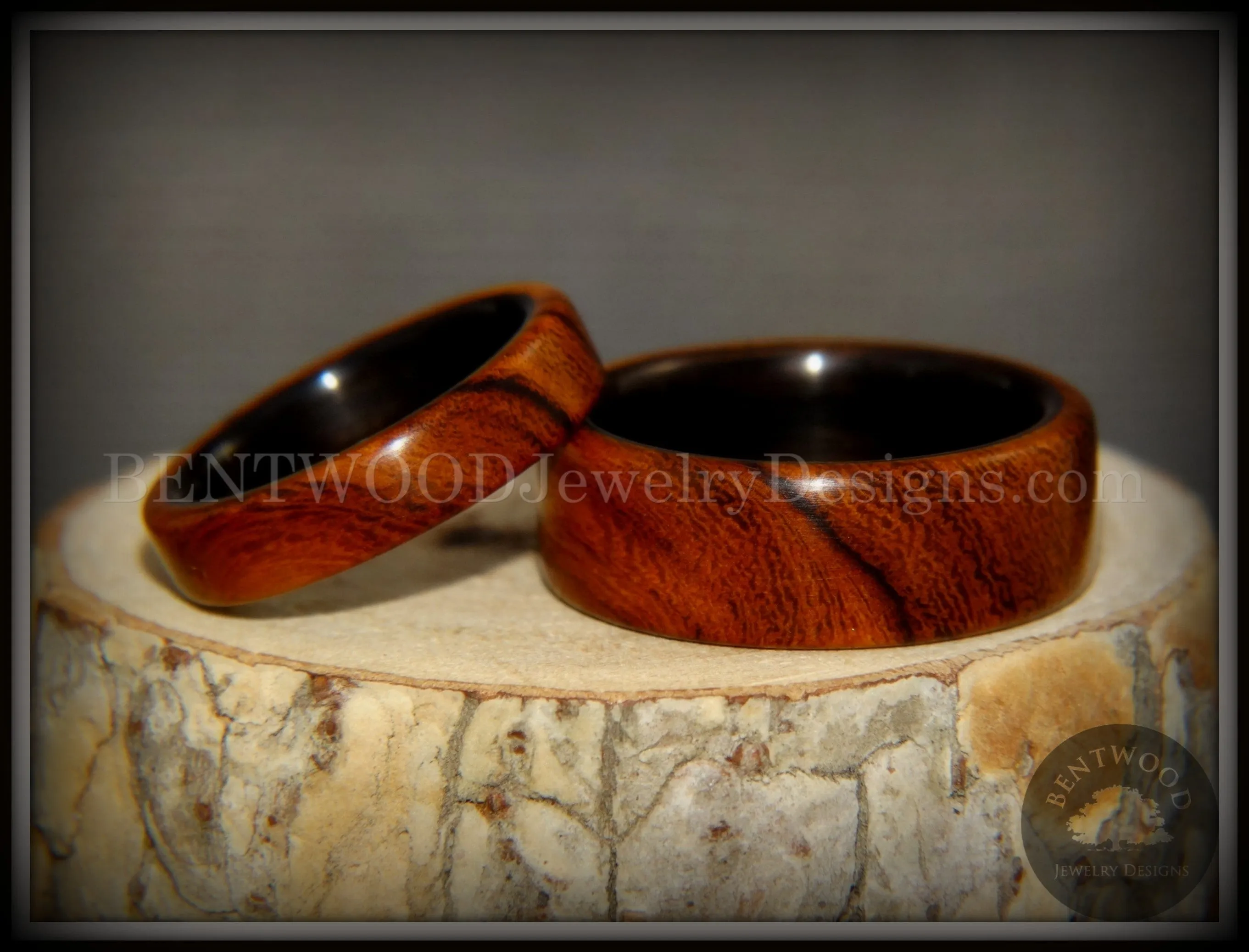 Bentwood Rings Set - "One True Pairing" Desert Ironwood on Carbon Fiber Core Set