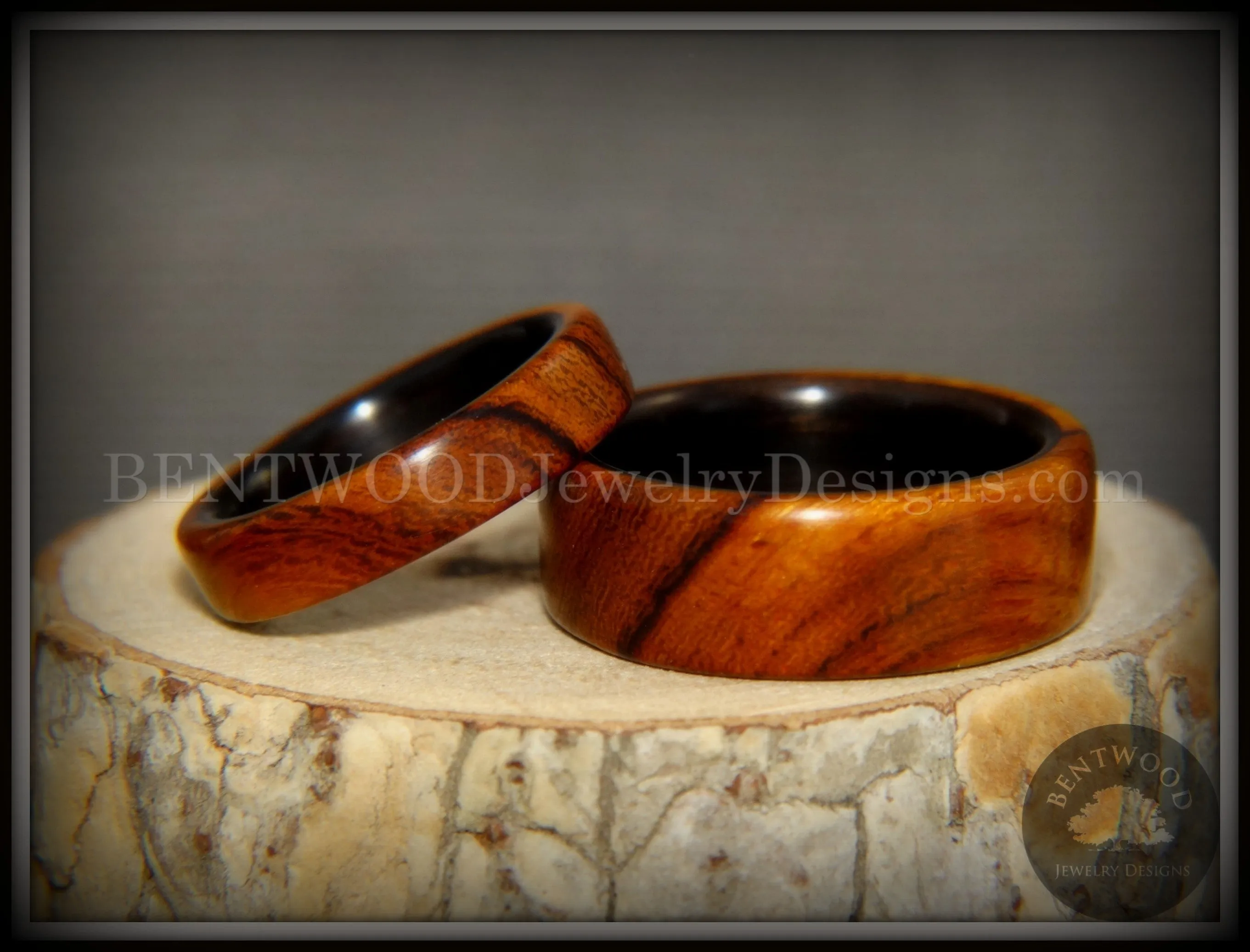 Bentwood Rings Set - "One True Pairing" Desert Ironwood on Carbon Fiber Core Set
