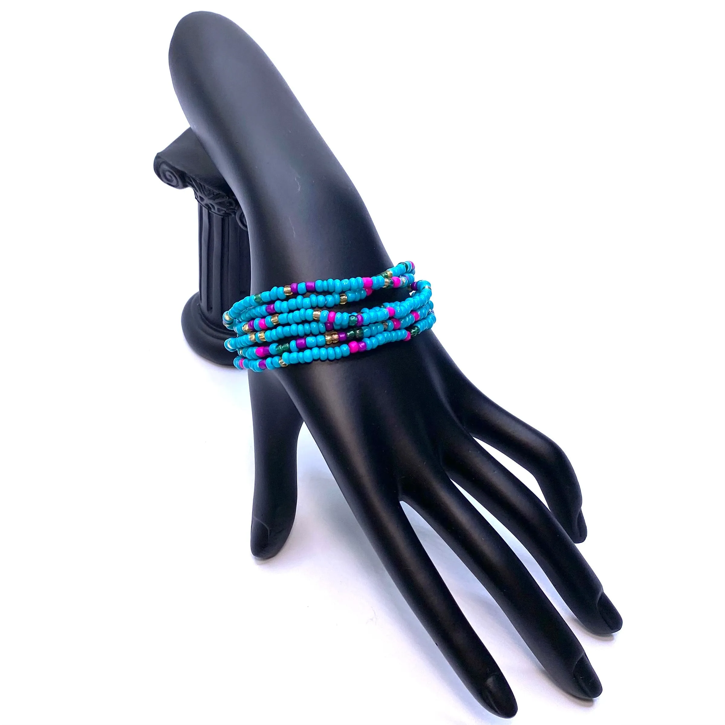 Bracelet Stretch Bohemian Stackable Bead 6 piece Blue Mix
