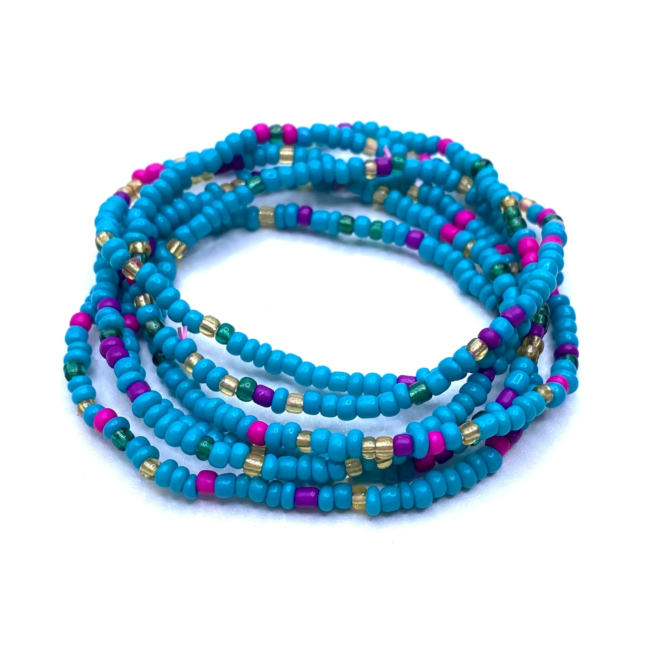 Bracelet Stretch Bohemian Stackable Bead 6 piece Blue Mix