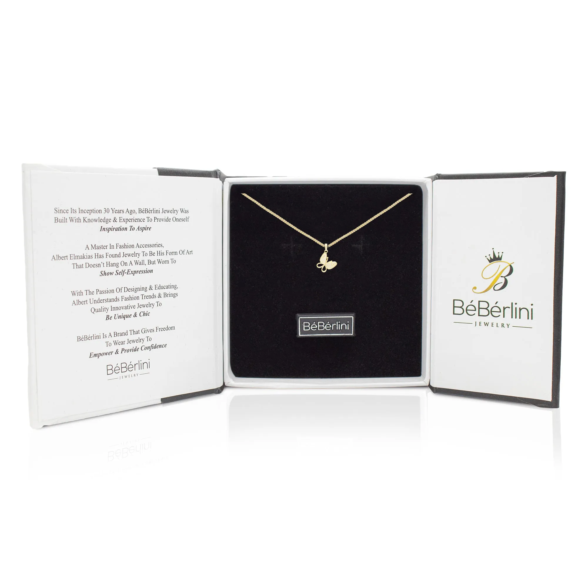 Butterfly 2 Cubic Zirconia Pendant With 14K Gold Filled Necklace Set