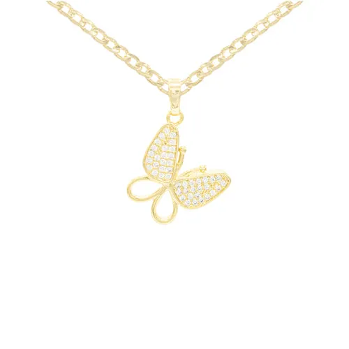 Butterfly 2 Cubic Zirconia Pendant With 14K Gold Filled Necklace Set