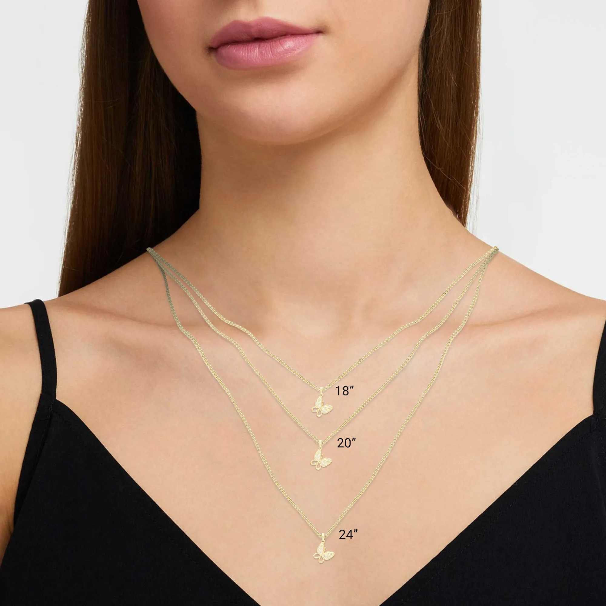Butterfly 2 Cubic Zirconia Pendant With 14K Gold Filled Necklace Set