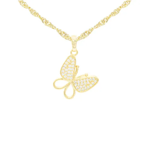 Butterfly 2 Cubic Zirconia Pendant With 14K Gold Filled Necklace Set