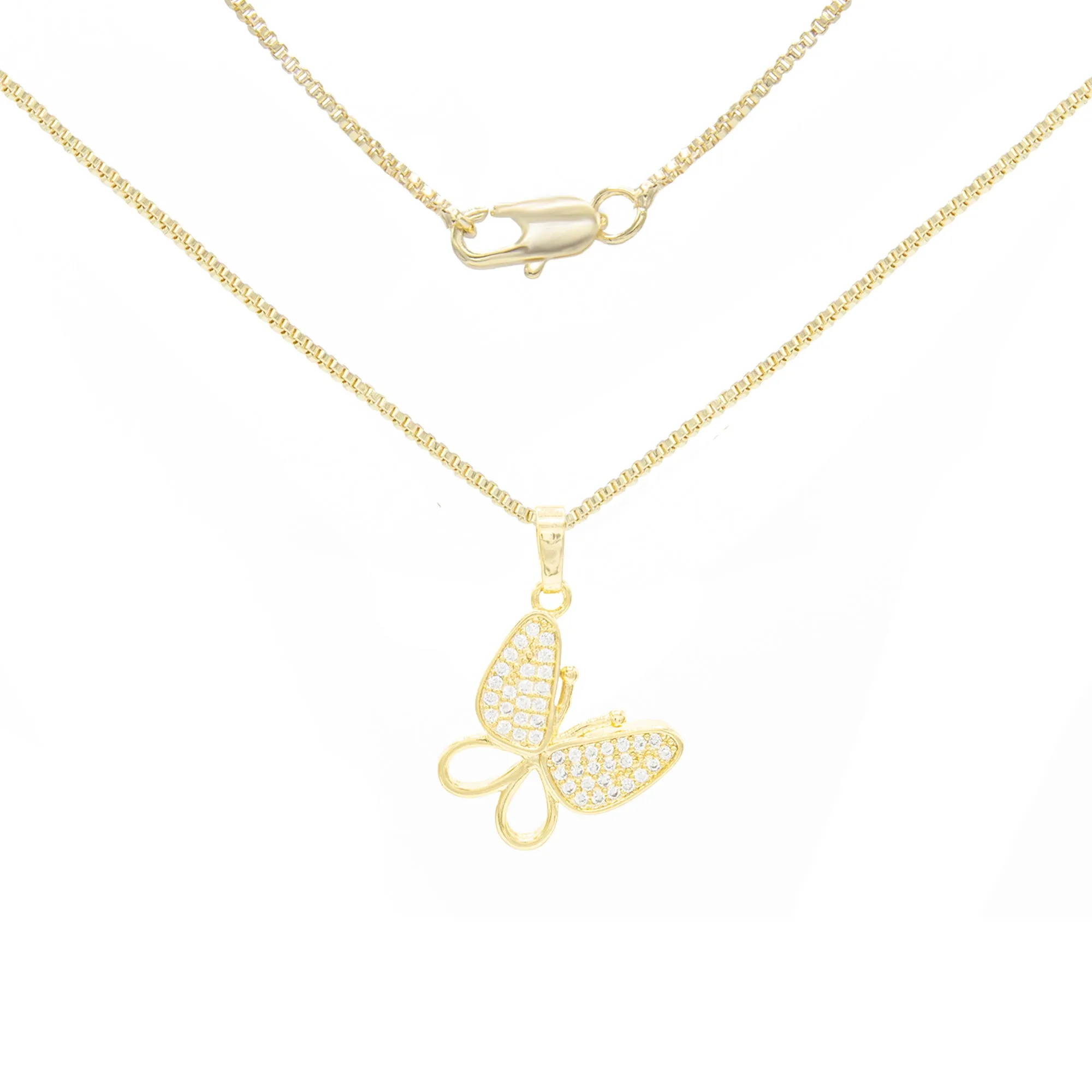 Butterfly 2 Cubic Zirconia Pendant With 14K Gold Filled Necklace Set
