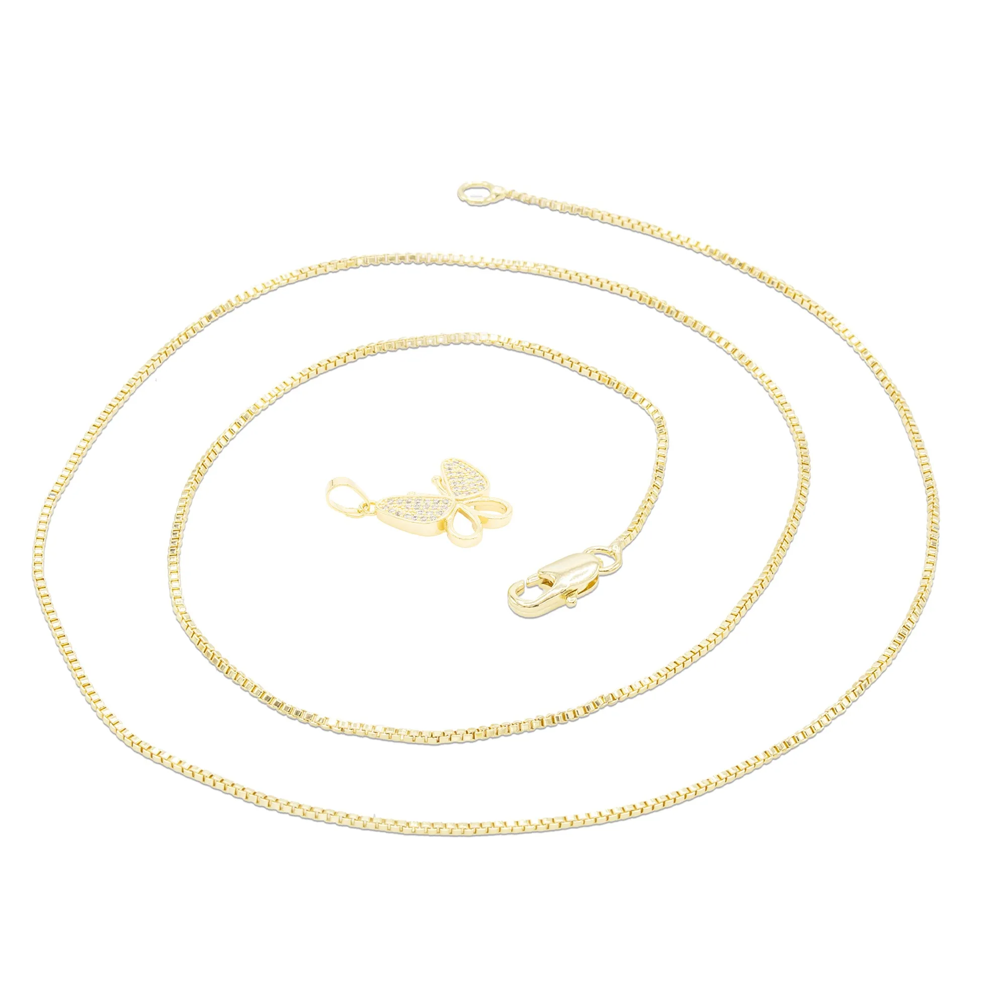 Butterfly 2 Cubic Zirconia Pendant With 14K Gold Filled Necklace Set