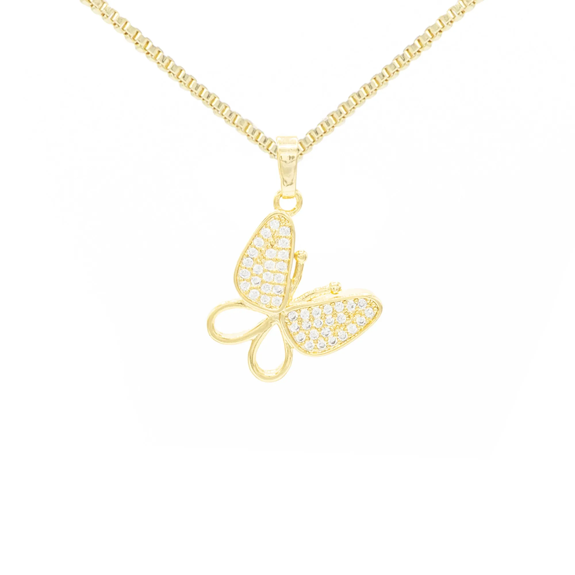 Butterfly 2 Cubic Zirconia Pendant With 14K Gold Filled Necklace Set