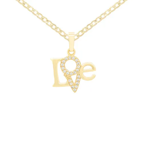 Cubic Zirconia 14K Gold Filled Triangle Love Pendant Necklace Set