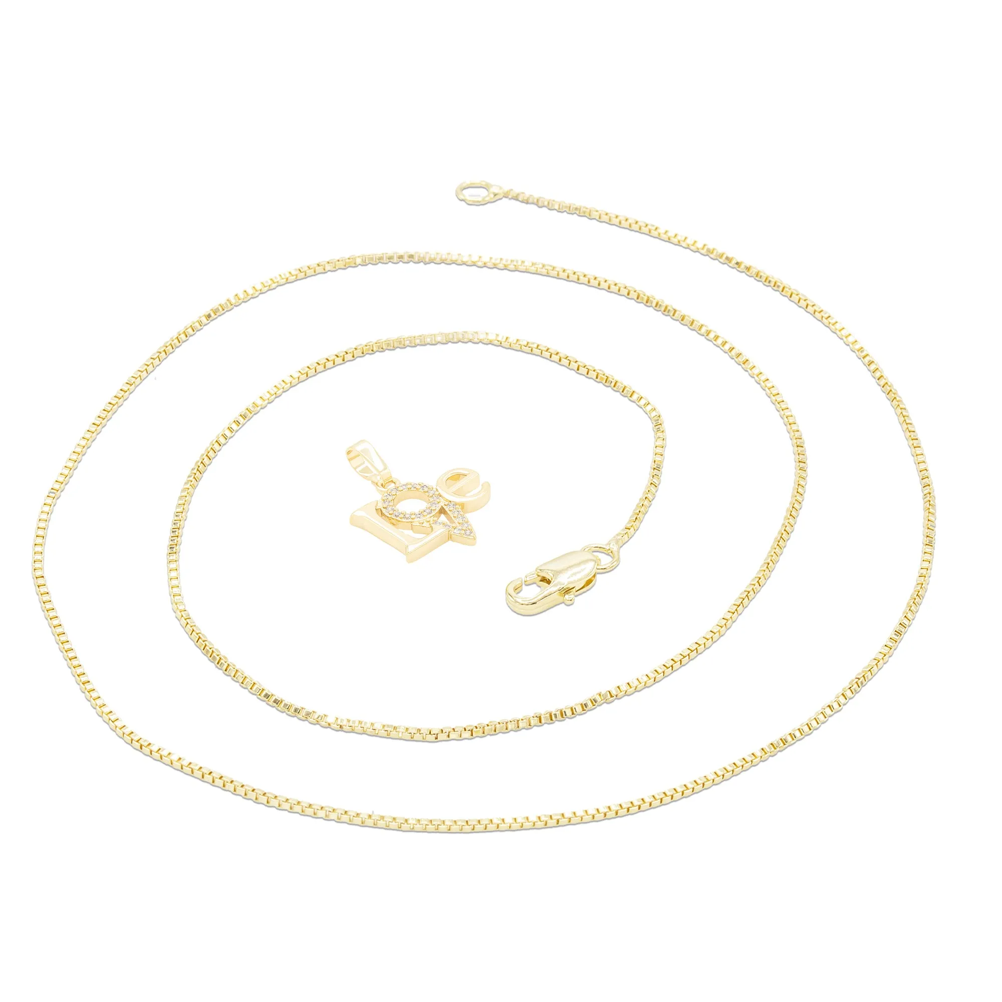 Cubic Zirconia 14K Gold Filled Triangle Love Pendant Necklace Set