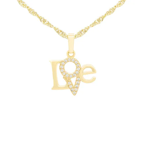 Cubic Zirconia 14K Gold Filled Triangle Love Pendant Necklace Set