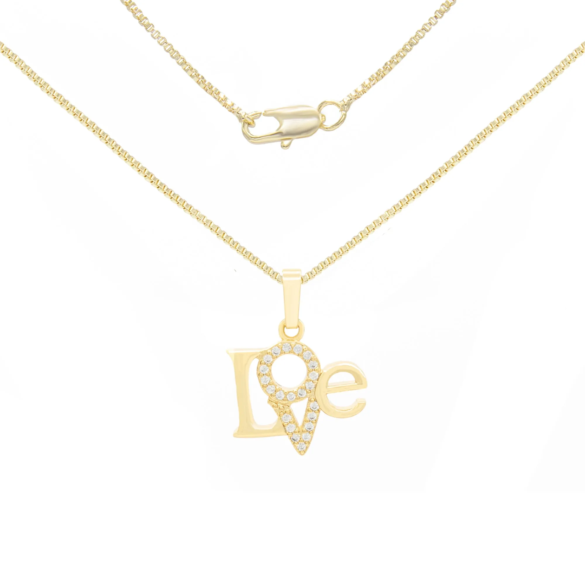 Cubic Zirconia 14K Gold Filled Triangle Love Pendant Necklace Set
