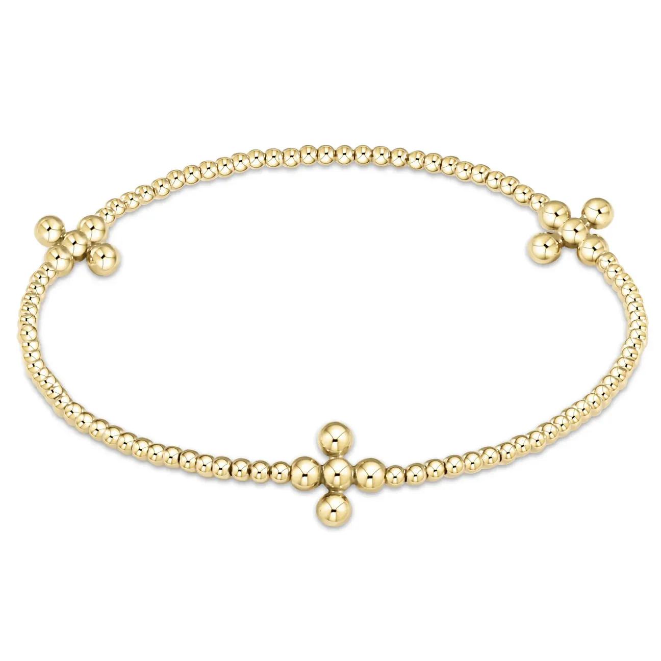 Enewton Signature Cross Gold Pattern 2mm Bead Bracelet - Classic Beaded Signature Cross Gold - 3mm Bead Gold