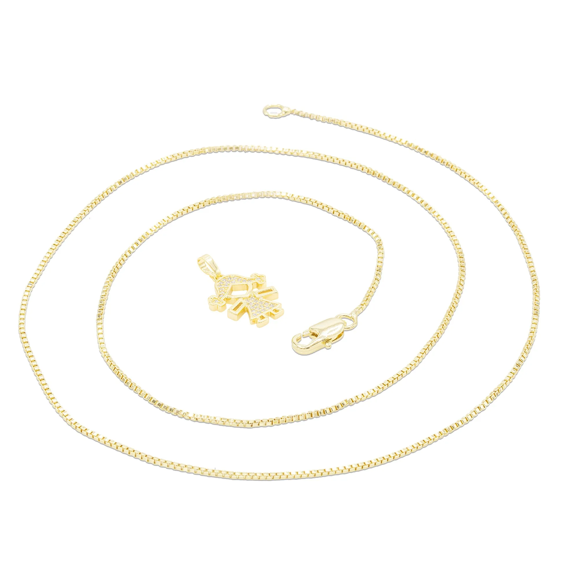 Girl Cubic Zirconia Pendant With 14K Gold Filled Necklace Set