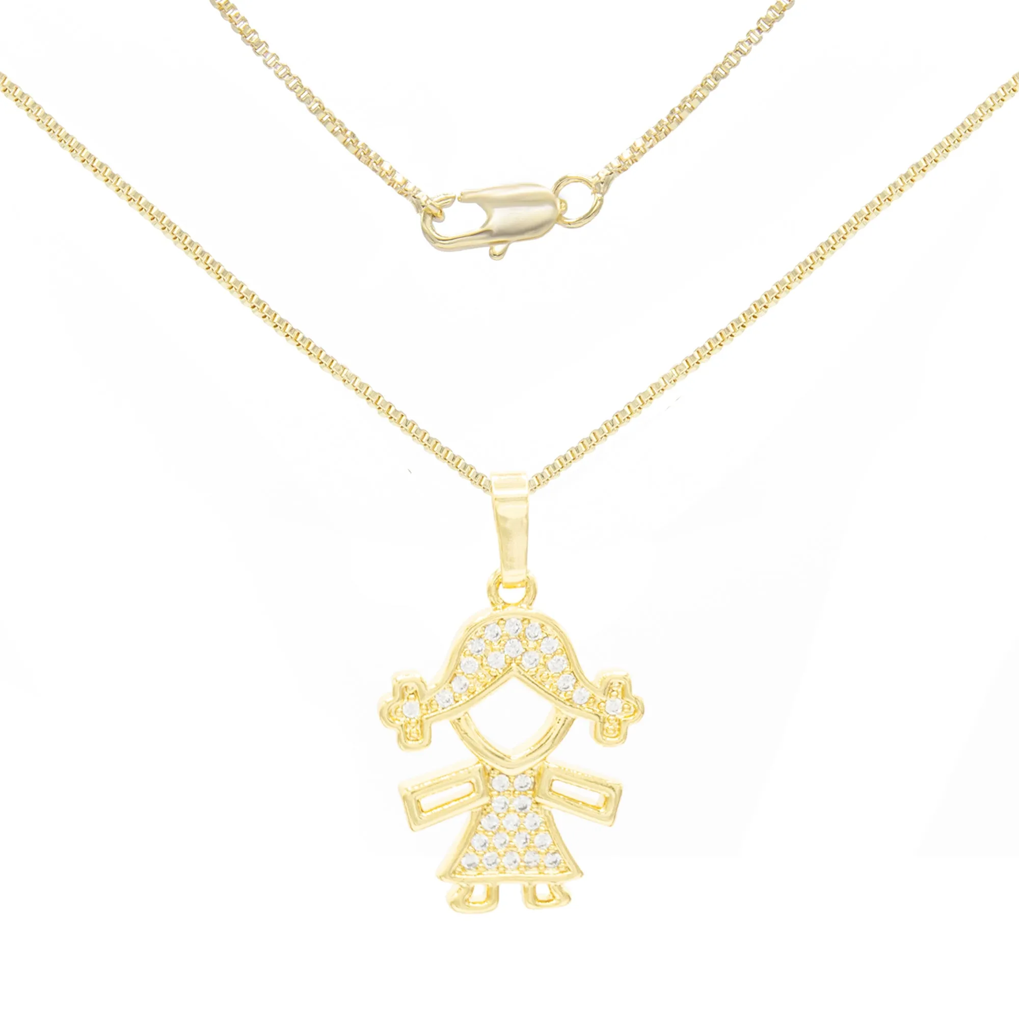 Girl Cubic Zirconia Pendant With 14K Gold Filled Necklace Set