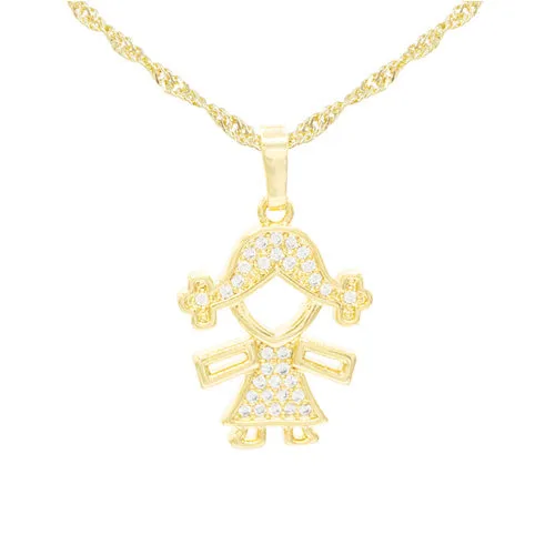 Girl Cubic Zirconia Pendant With 14K Gold Filled Necklace Set