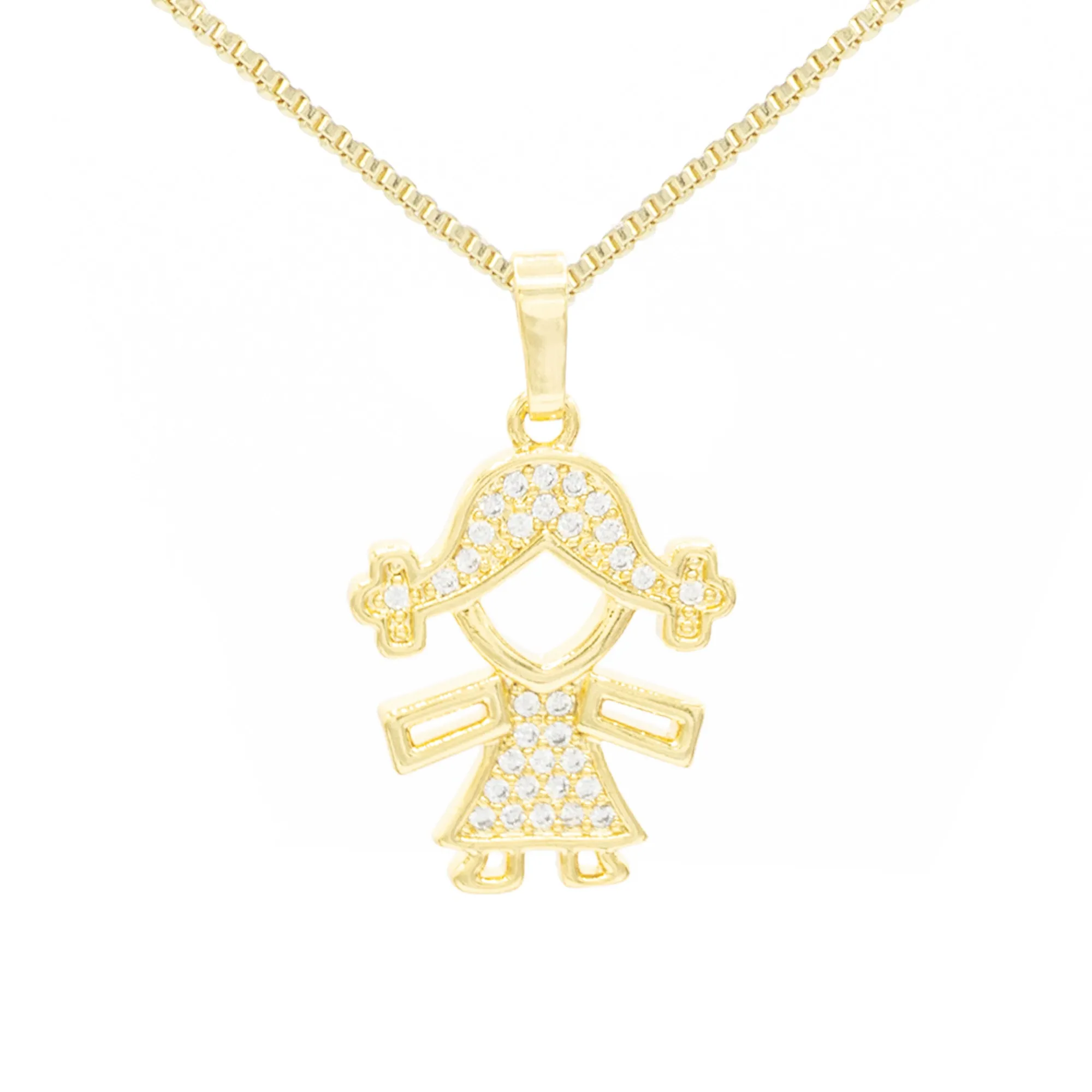 Girl Cubic Zirconia Pendant With 14K Gold Filled Necklace Set