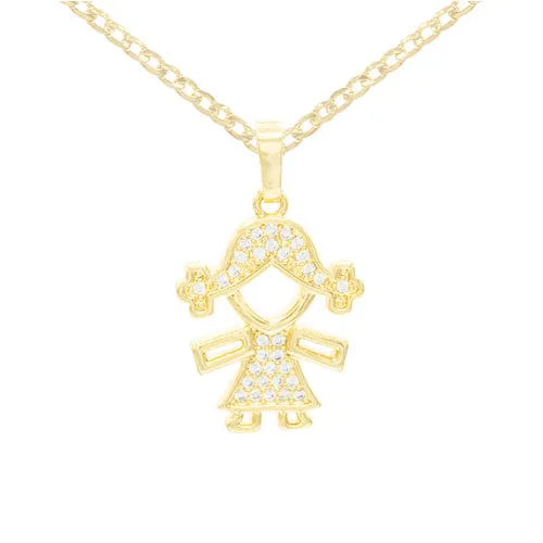 Girl Cubic Zirconia Pendant With 14K Gold Filled Necklace Set