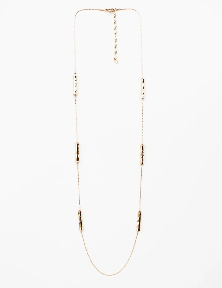 Gold Hammered Bar Chain Necklace