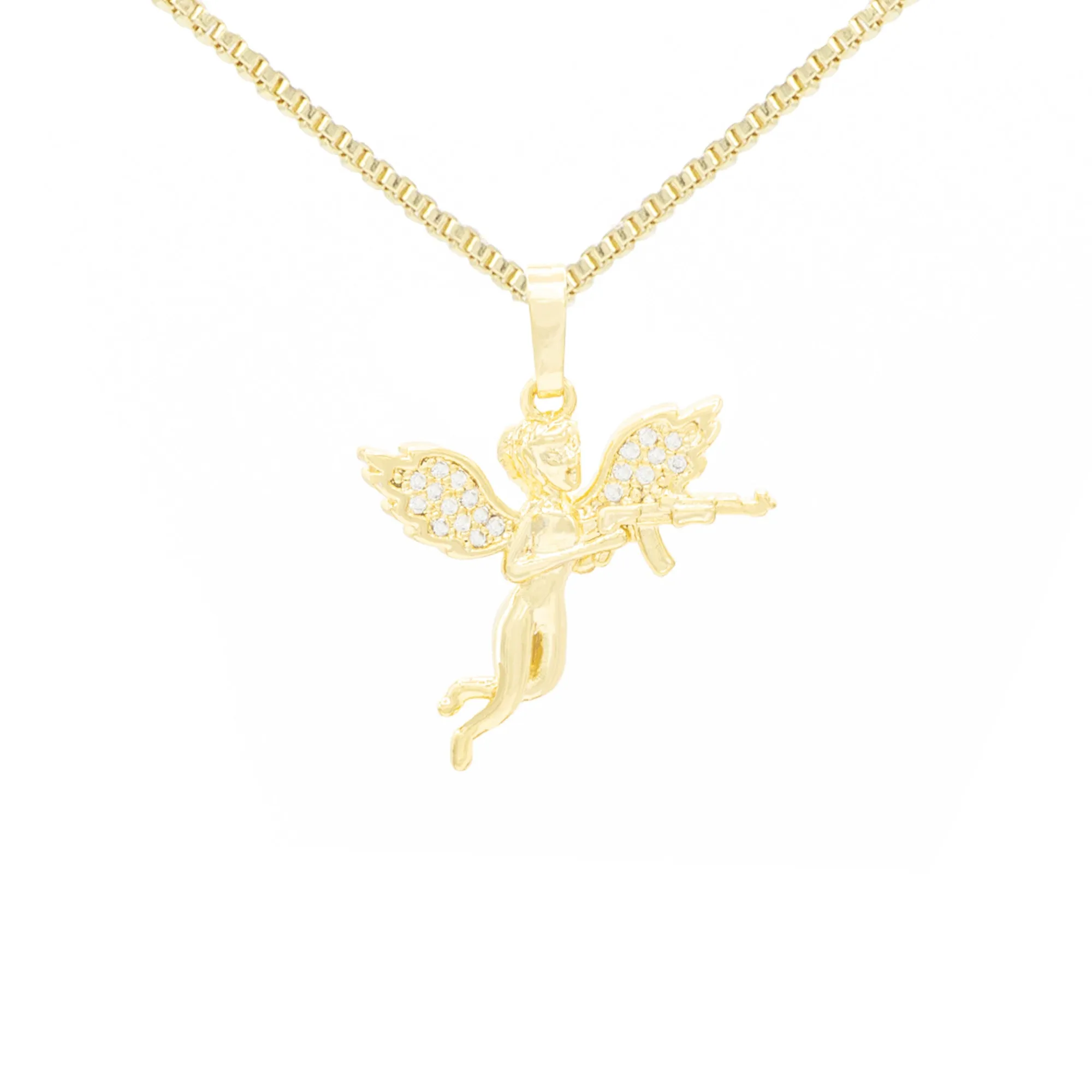 Guardian Angel Cubic Zirconia Pendant 14K Gold Filled Necklace Set