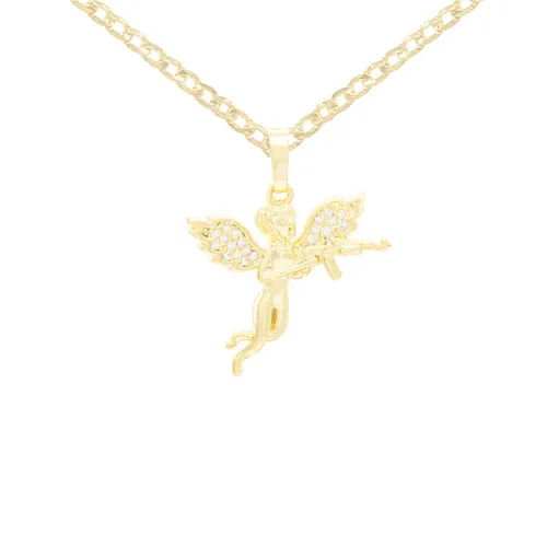Guardian Angel Cubic Zirconia Pendant 14K Gold Filled Necklace Set