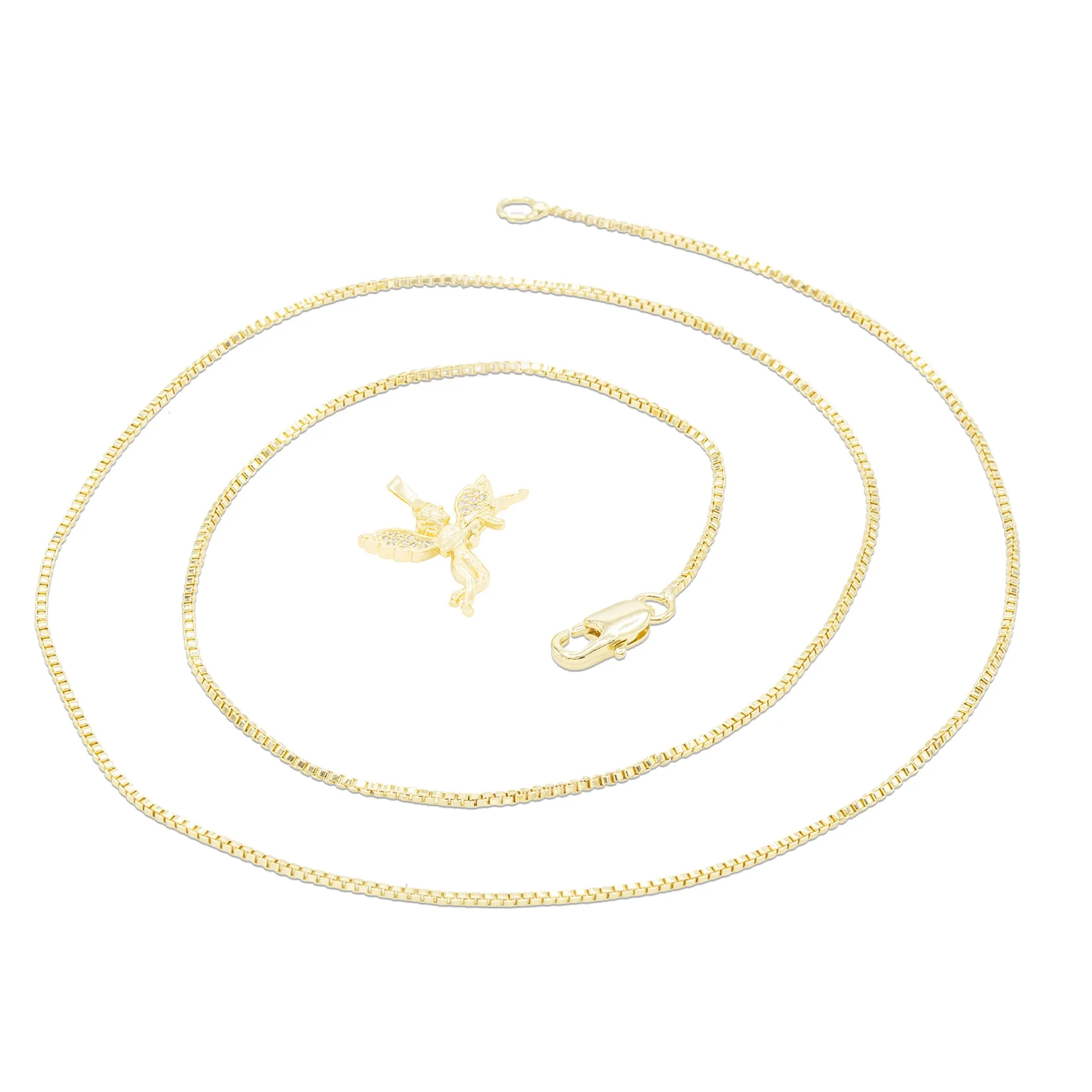 Guardian Angel Cubic Zirconia Pendant 14K Gold Filled Necklace Set