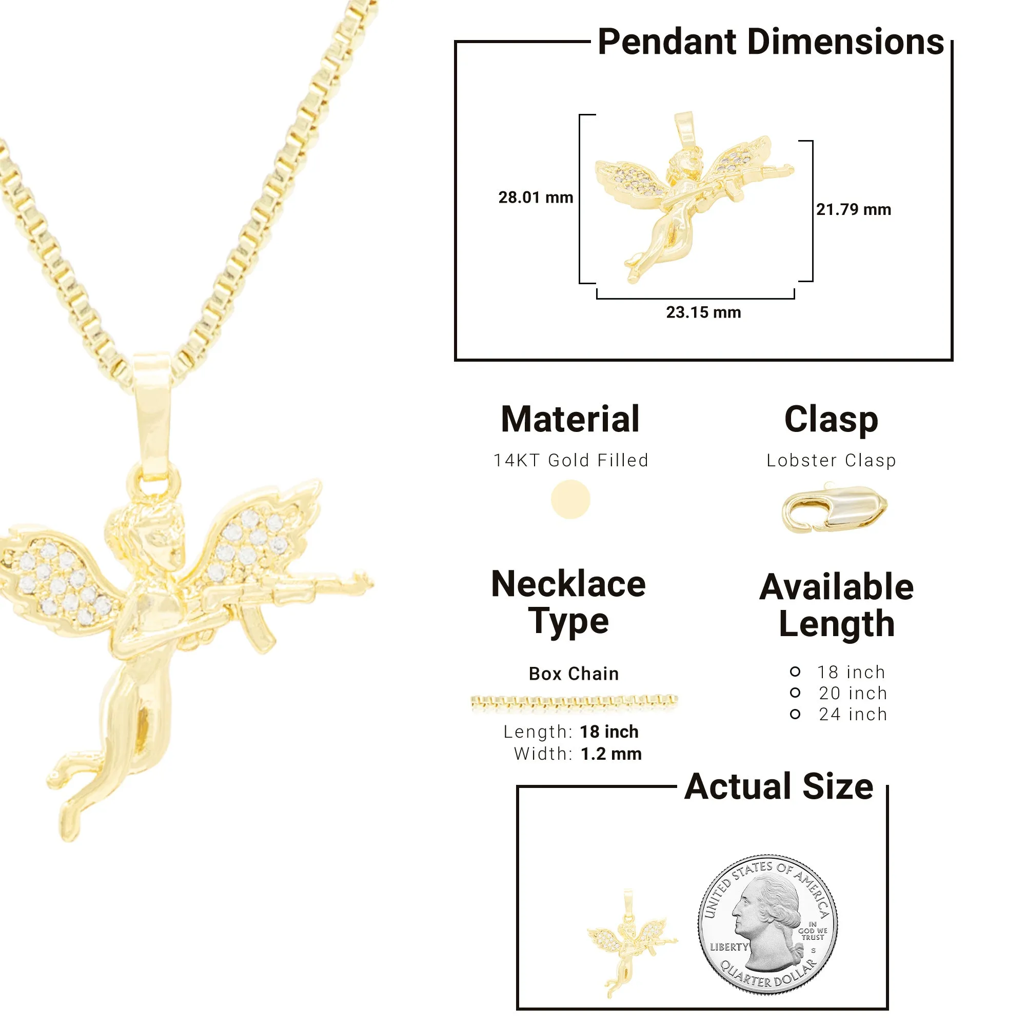 Guardian Angel Cubic Zirconia Pendant 14K Gold Filled Necklace Set