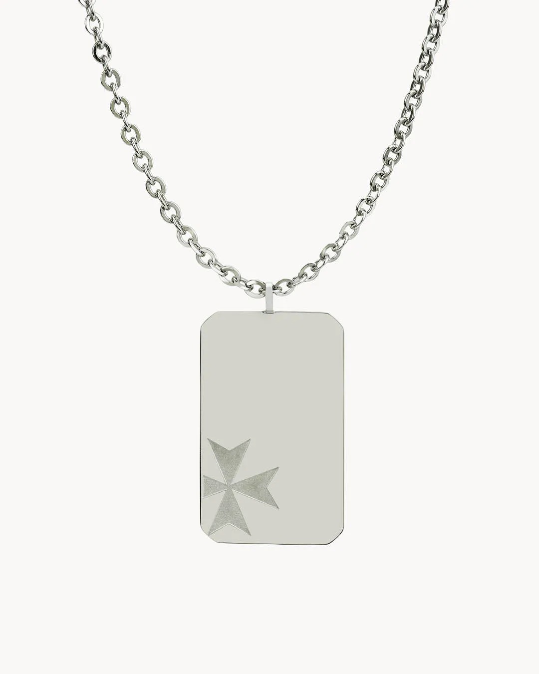 Il-Kavallier Maltese Cross Engravable Dog Tag Necklace, Silver