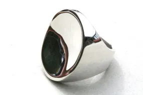 Long concave signet ring - sterling silver