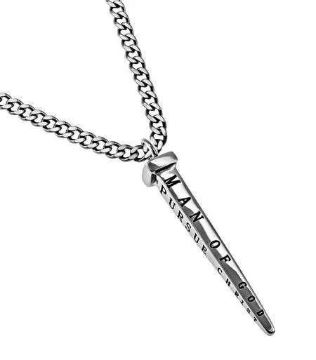 Man Of God Stainless Steel Nail Necklace - 1 Timothy 6:11