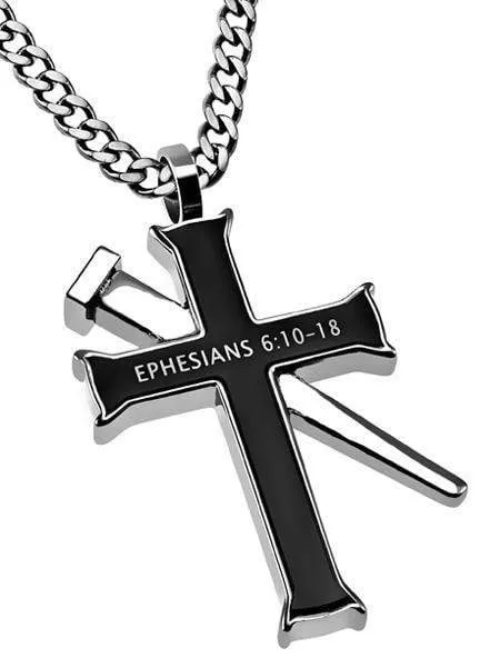 Men's Armor Of God Black Established Cross Necklace