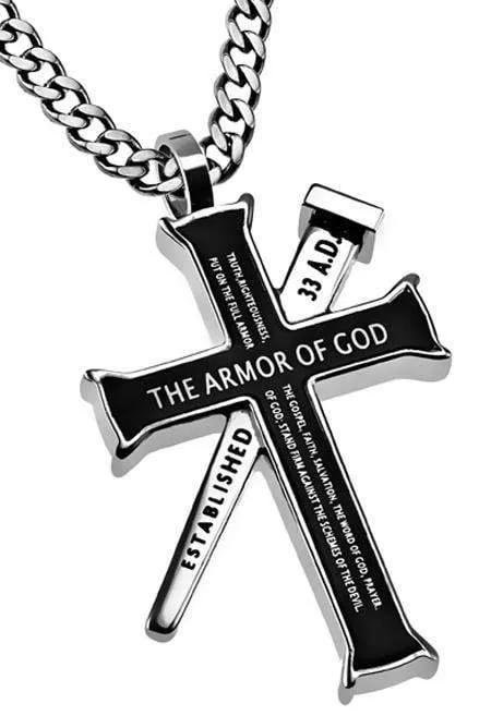 Men's Armor Of God Black Established Cross Necklace