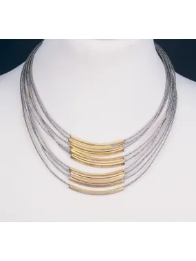 Multi Gold Cord Bronze Bar Necklace