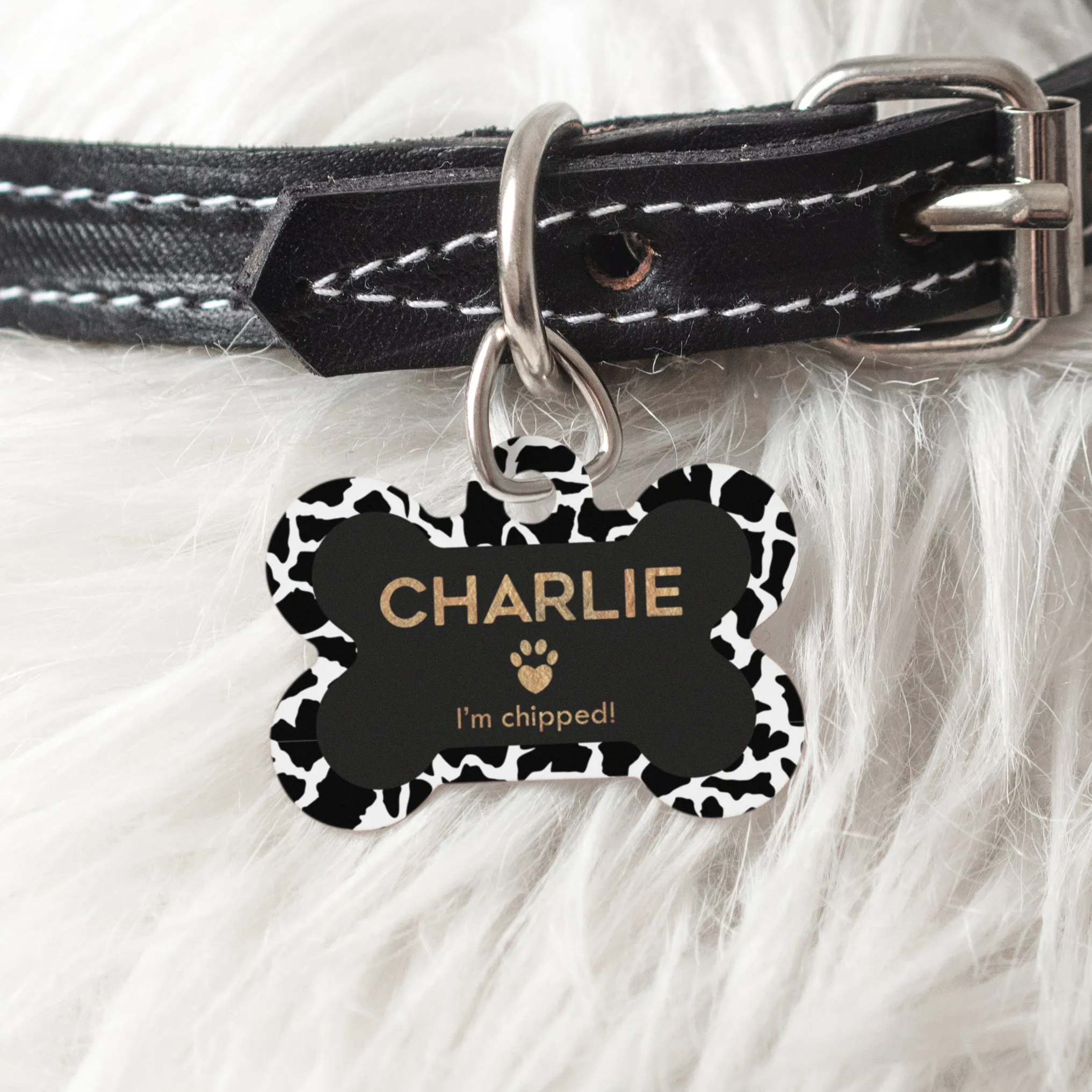 Personalised Giraffe Print Doggy Bone Pet Name ID Tag