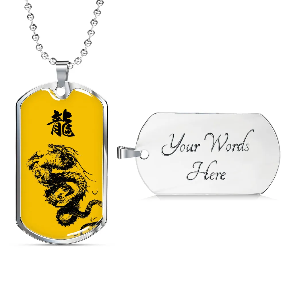 "龍" Dragon Kanji Dog Tag - Yellow/Black