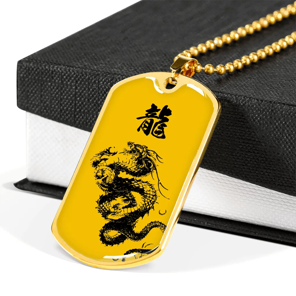 "龍" Dragon Kanji Dog Tag - Yellow/Black