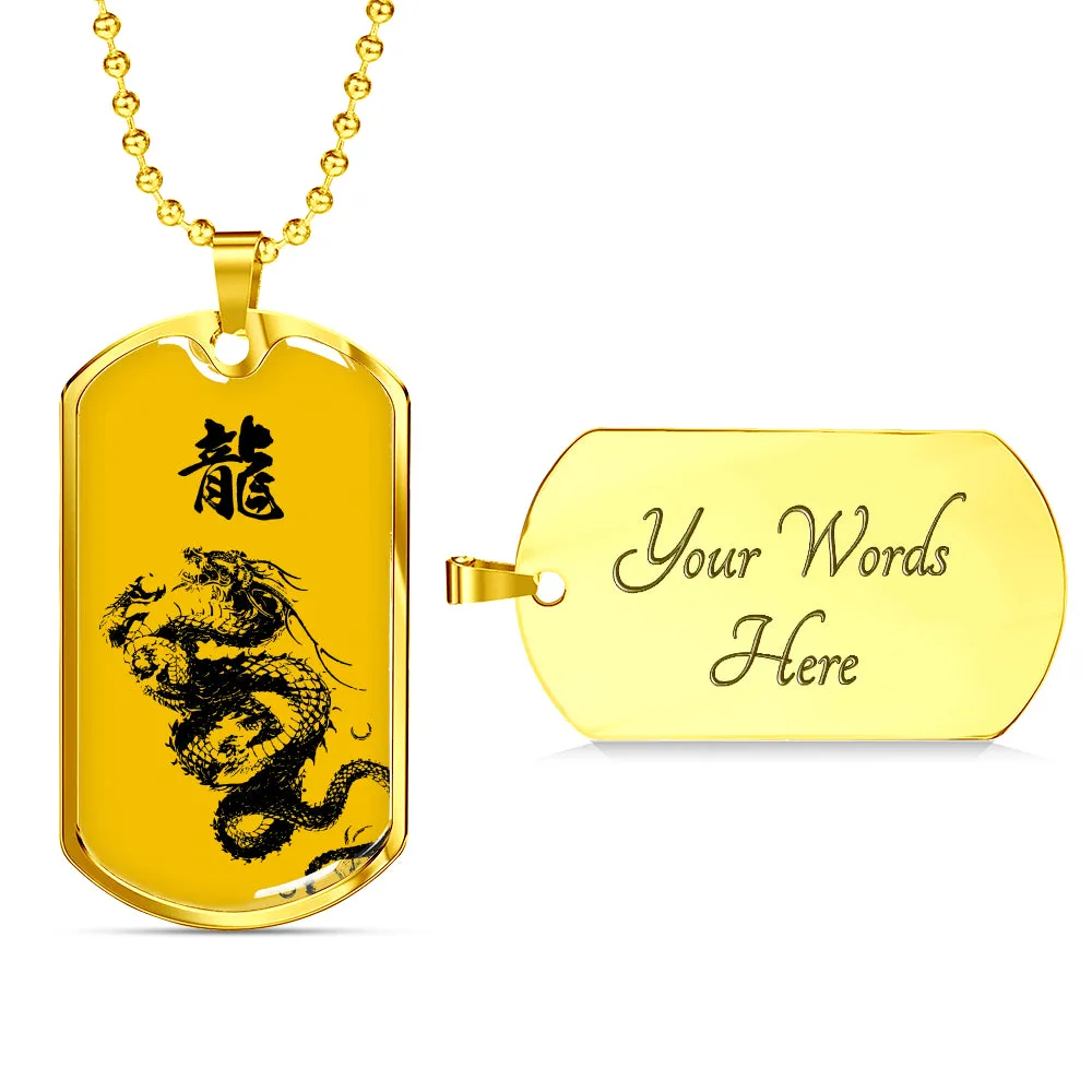 "龍" Dragon Kanji Dog Tag - Yellow/Black