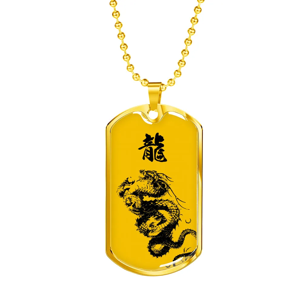 "龍" Dragon Kanji Dog Tag - Yellow/Black