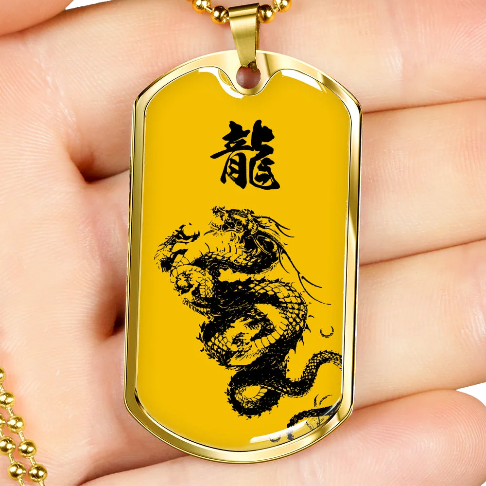 "龍" Dragon Kanji Dog Tag - Yellow/Black