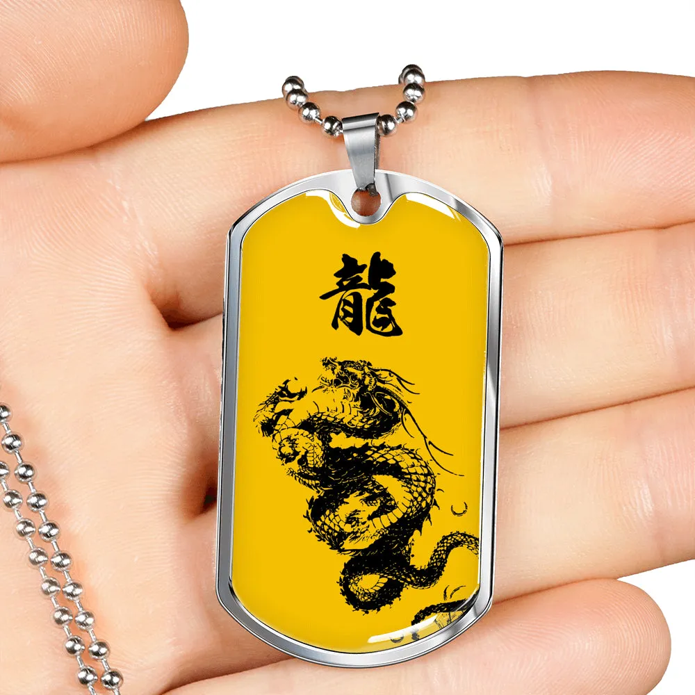 "龍" Dragon Kanji Dog Tag - Yellow/Black